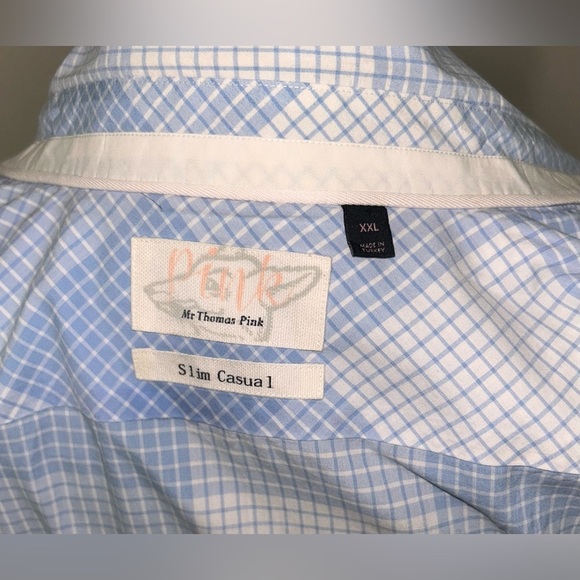 Mr. Thomas Pink Slim Casual Dress Shirt Lt Blue & White Sz XXL - Picture 8 of 13